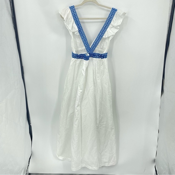 J. Crew | Ruffle Deep V-Neck Beach Linen Blend Dress Style #L7450 Sz M - Picture 9 of 15